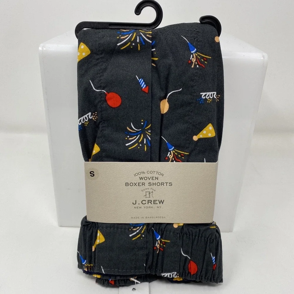 J Crew Men's Size Small New Year Faded Black Cotton Printed Boxer Shorts NWT